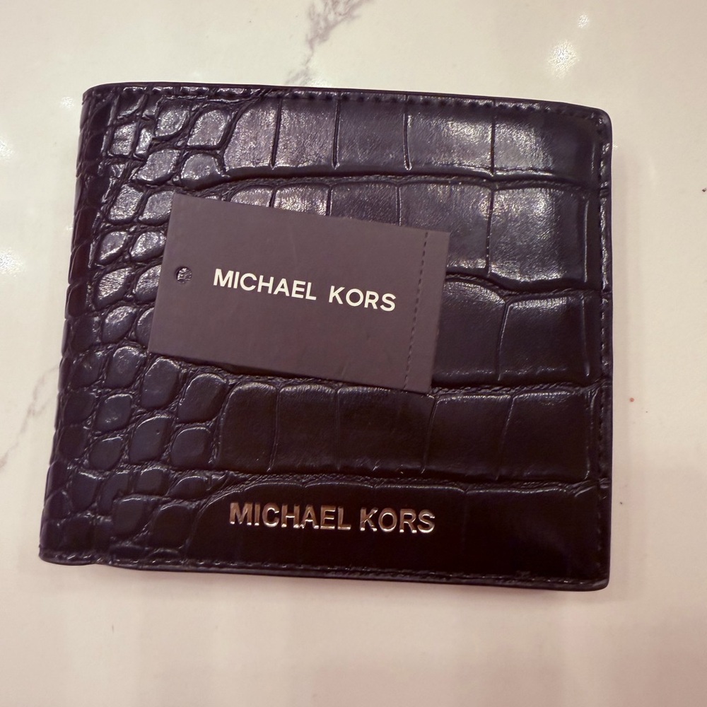Michael Kors Men's Black Croc-Embossed Leather Bifold Wallet
